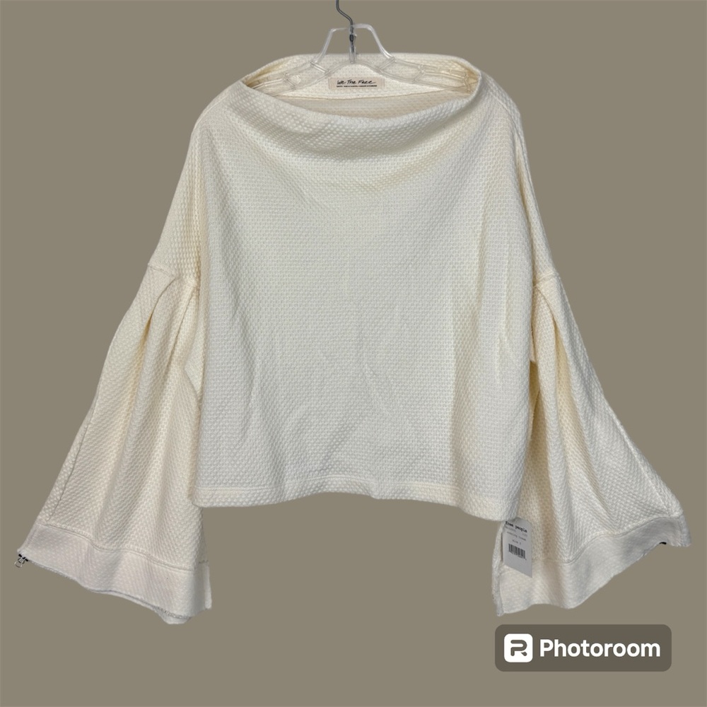 WE THE FREE Sz S Bunny Tee Top Bell Sleeve Waffle Knit Off White Cream NWT FLAW